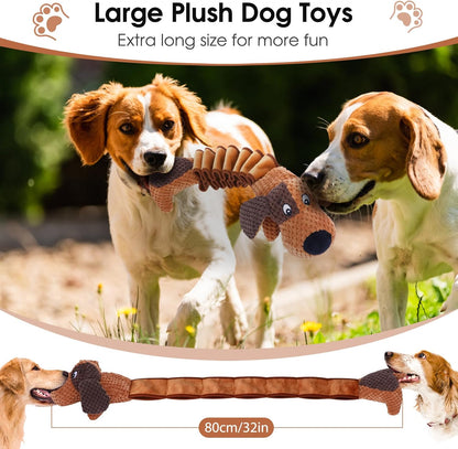 Squeaky Plush Dog Toys for Large Dogs with Squeaky and Crinkle Paper, Tug of War Pet Toys for Dogs, Interactive Pull Puppy Chew Toys for Small, Medium and Large Dogs