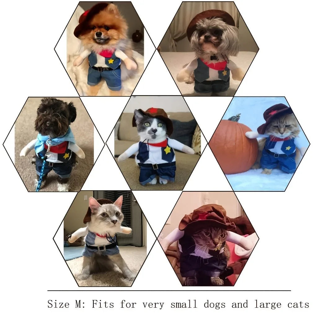 Cowboy Transformable Pet Costume Funny Cat Cosplay Outfit with Hat Halloween Christmas Party Dress up Clothes for Small Medium