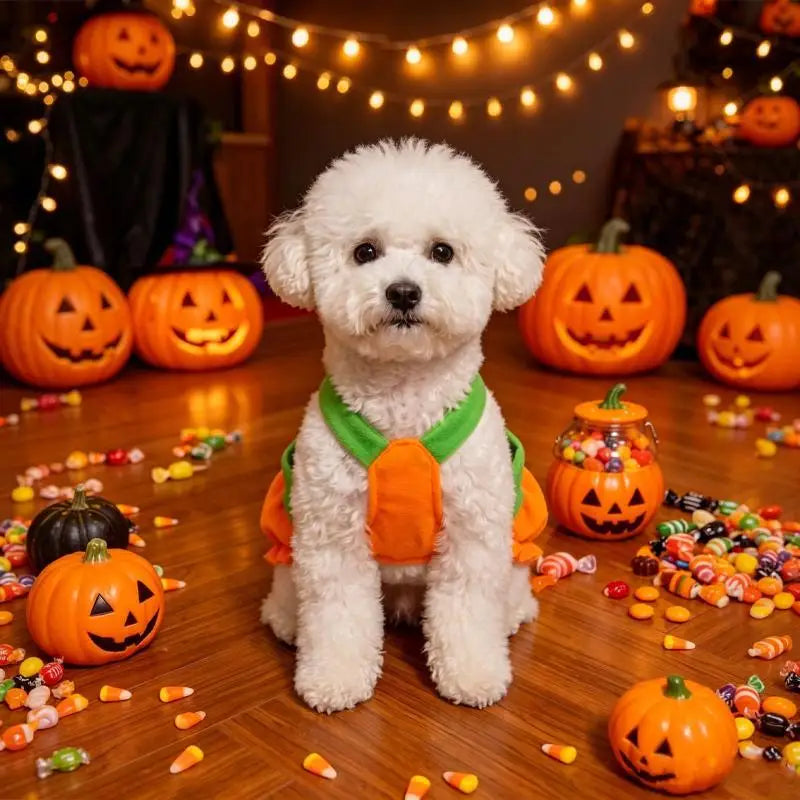 Halloween Pumpkin Pet Costume Cute Pet Dress Funny Pumpkin Outfit Clothes for Small Dogs Cats Teddy Poodle Bichon Party Clothing