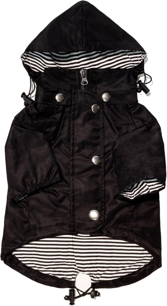 Classic Black Dog Raincoat with Removable Hood - XXS