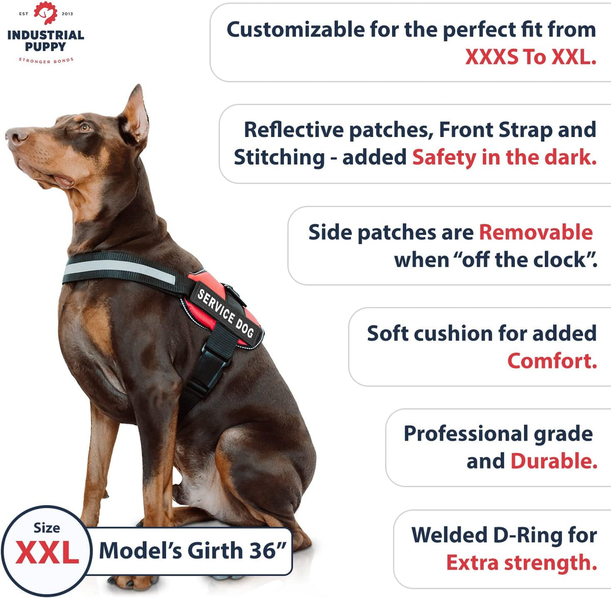 Service Dog Vest with Handle, No Pull Dog Harness for Large Dogs, Reflective Straps, Removable Patches Training Vest (Small - Large Breeds)